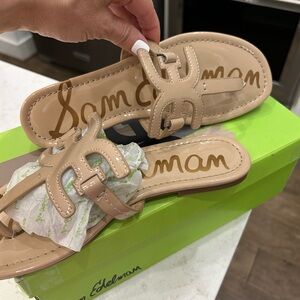 New! Sam Edelman Women’s Nude Patent Leather Slide Sandals